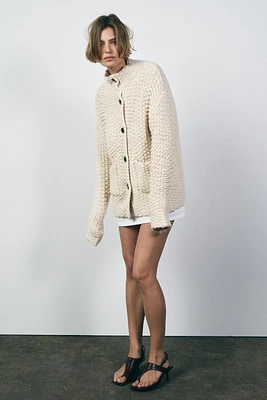 HIGH COLLAR KNIT COAT