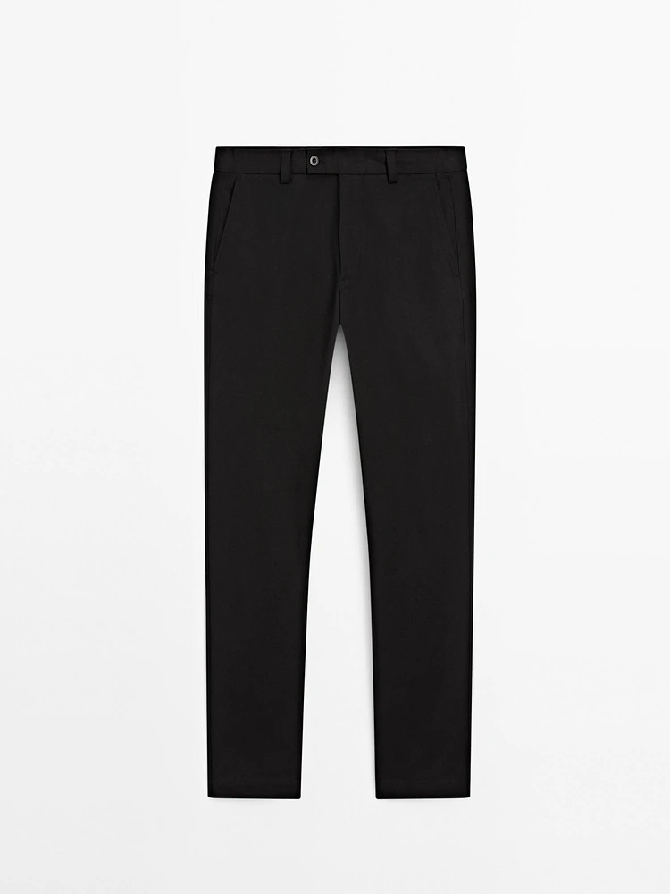 Straight-leg cotton blend twill trousers