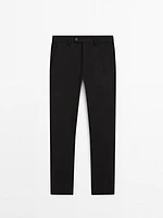 Straight-leg cotton blend twill trousers