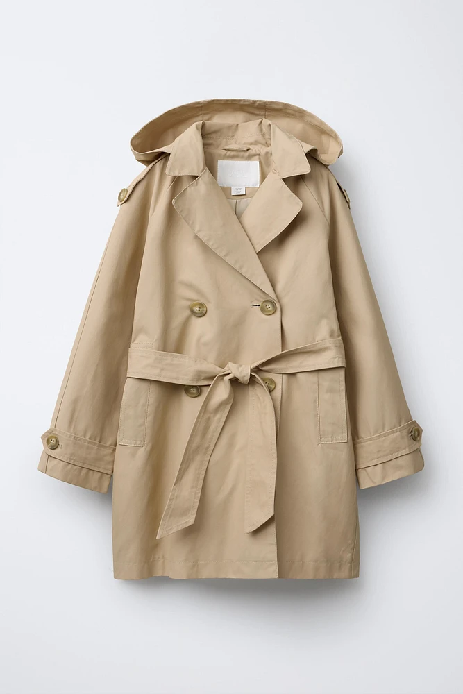 BASIC TRENCH COAT WITH DETACHABLE HOOD