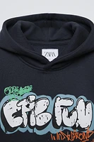 GRAFFITI PRINT HOODED SWEATSHIRT