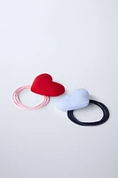 TWO-PACK OF PADDED HEART HAIR TIES