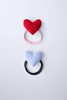 TWO-PACK OF PADDED HEART HAIR TIES