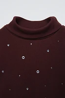 RIB RHINESTONE TURTLENECK TOP