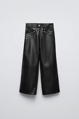 FAUX LEATHER WIDE LEG PANTS