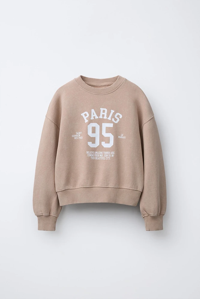 WASHED EFFECT TEXT SWEATSHIRT