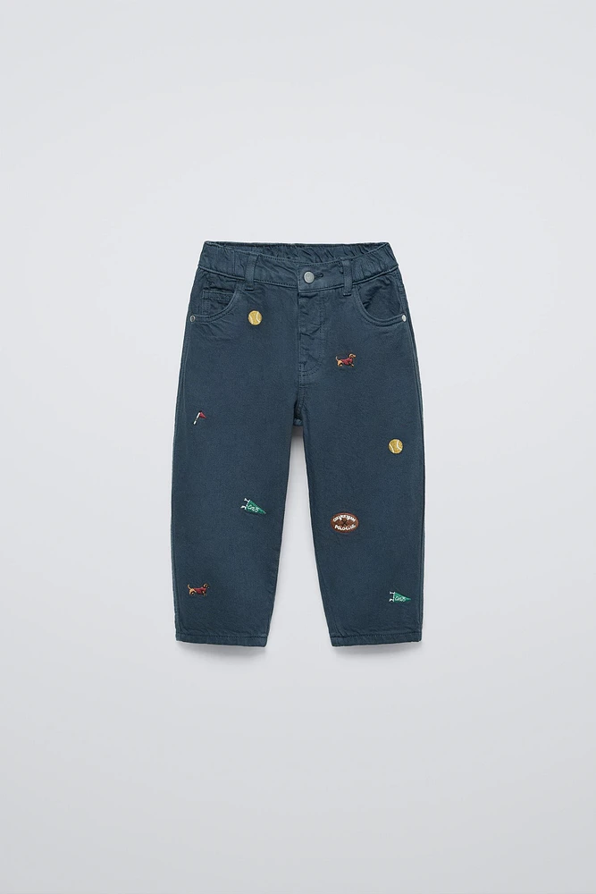 EMBROIDERED STRAIGHT TWILL PANTS