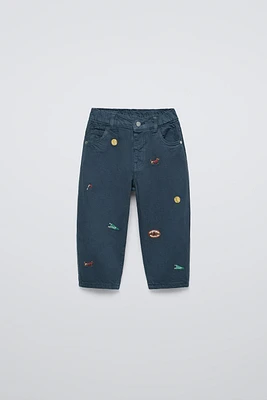 EMBROIDERED STRAIGHT TWILL PANTS