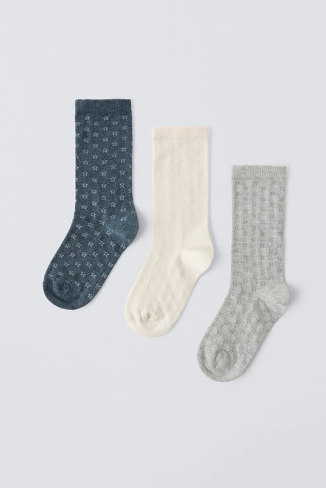 LOT DE TROIS PAIRES CHAUSSETTES À ÉTOILES AJOURÉES