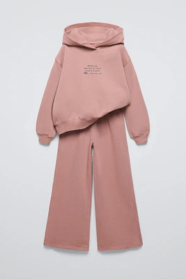 SWEATSHIRT AND WIDE LEG PLUSH PANTS MATCHING SET