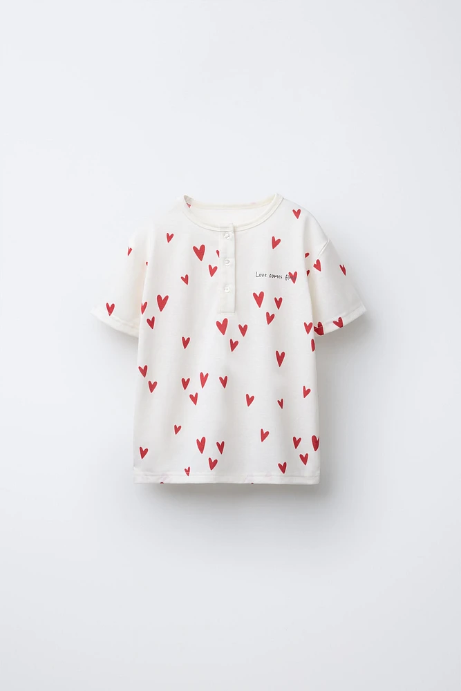 2-6 YEARS/ HEART PRINT T-SHIRT AND BERMUDA SHORTS PAJAMAS