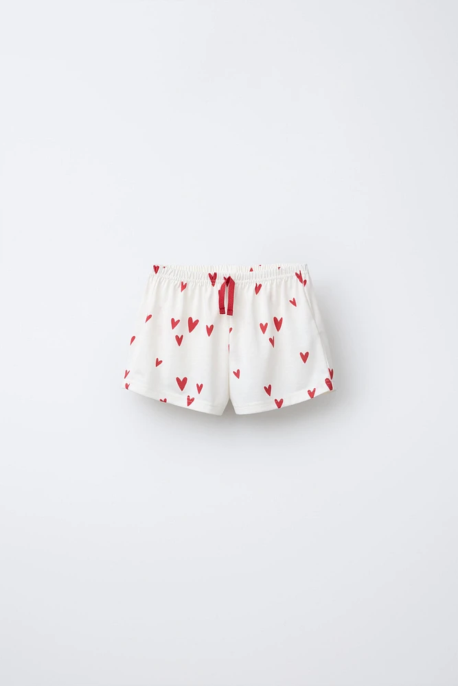 2-6 YEARS/ HEART PRINT T-SHIRT AND BERMUDA SHORTS PAJAMAS