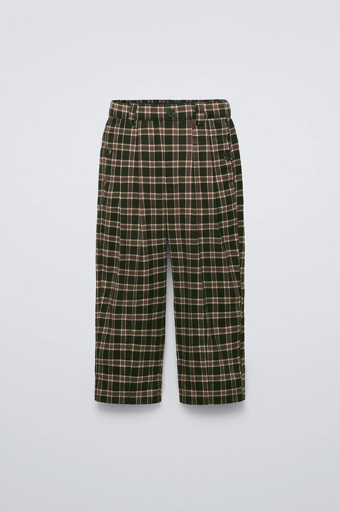 PLAID PLEATED BALLOON LEG PANTS