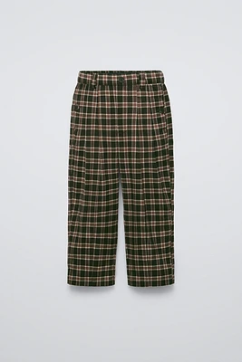 PLAID PLEATED BALLOON LEG PANTS