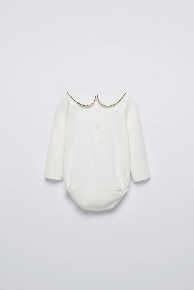 BODYSUIT WITH EMBROIDERED COLLAR