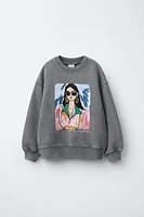 WASHED EFFECT DOLL PRINT SWEATSHIRT