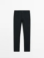 Pantalon slim texturé en coton mélangé