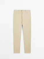 Cotton blend relaxed fit trousers