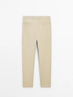 Cotton blend relaxed fit trousers