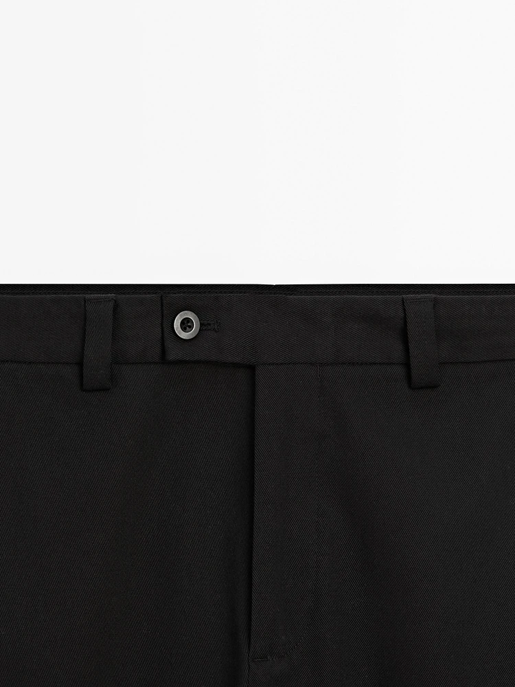 Straight-leg cotton blend twill trousers