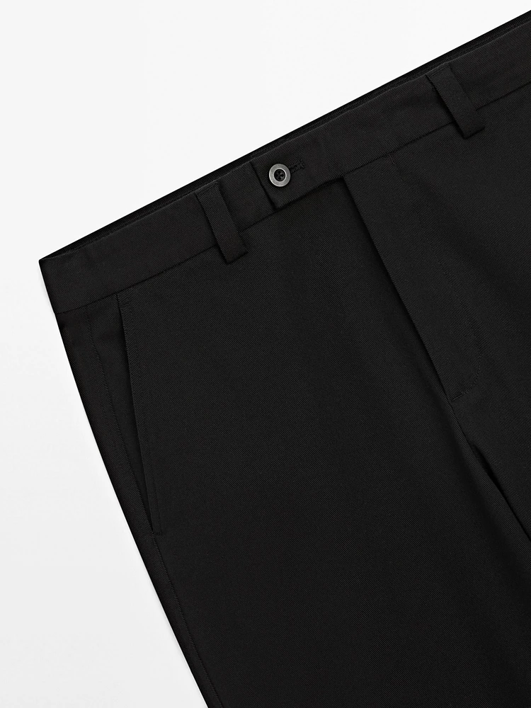 Straight-leg cotton blend twill trousers