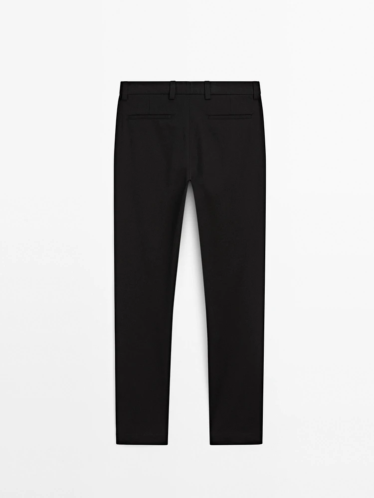 Straight-leg cotton blend twill trousers