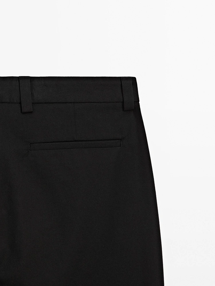 Straight-leg cotton blend twill trousers