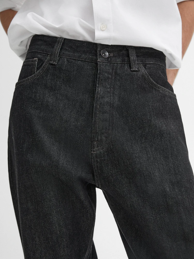 Tapered fit cotton selvedge jeans