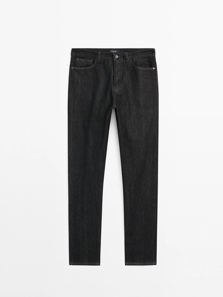 Tapered fit cotton selvedge jeans