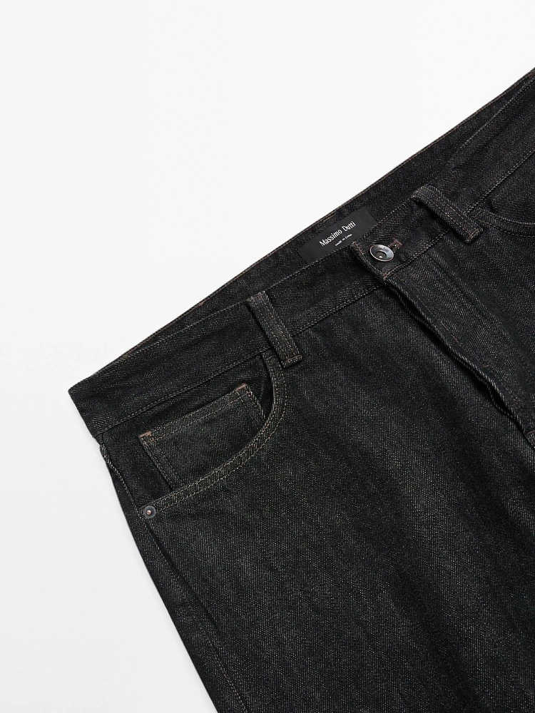 Tapered fit cotton selvedge jeans