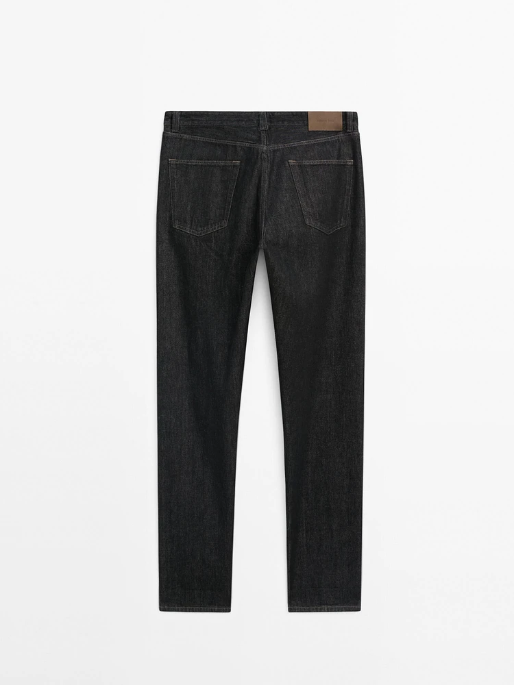 Tapered fit cotton selvedge jeans