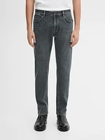 Tapered fit cotton blend jeans