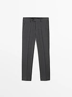 100% wool check suit trousers