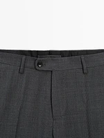 100% wool check suit trousers