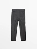 100% wool check suit trousers