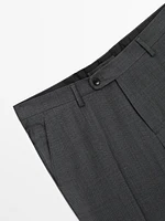 100% wool check suit trousers