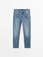 Cotton blend slim-fit mid-rise jeans