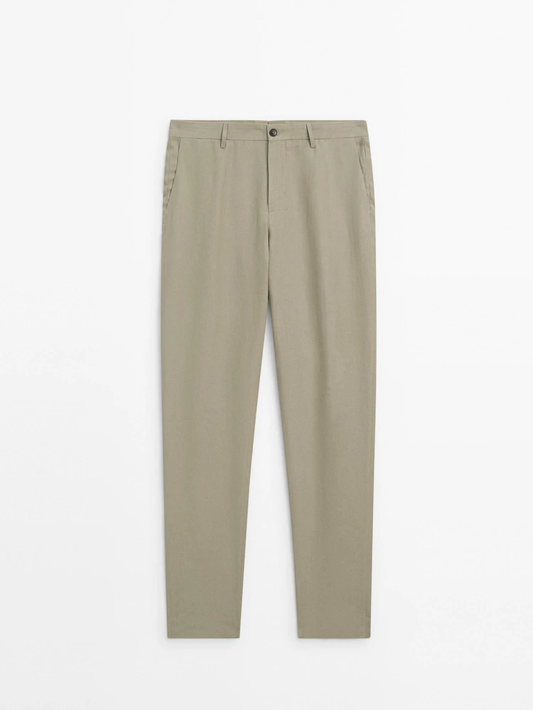 Linen suit trousers with elasticated waistband