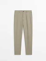 Linen suit trousers with elasticated waistband