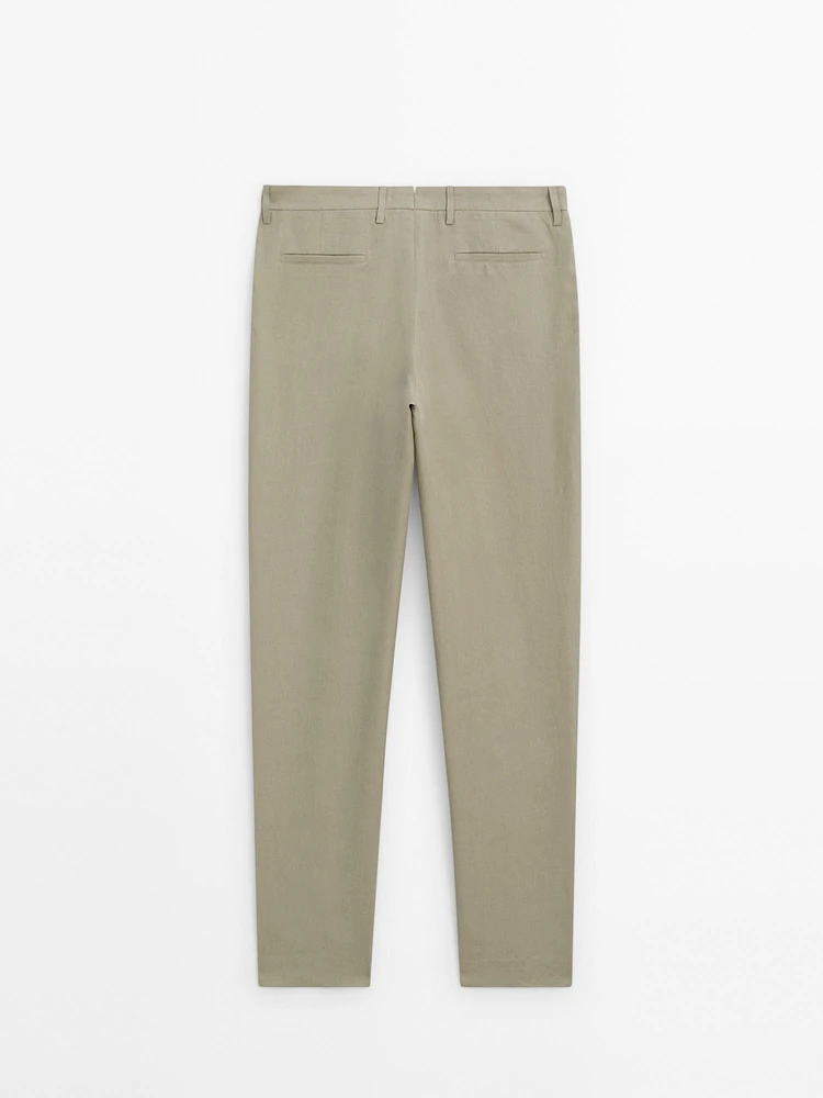 Linen suit trousers with elasticated waistband