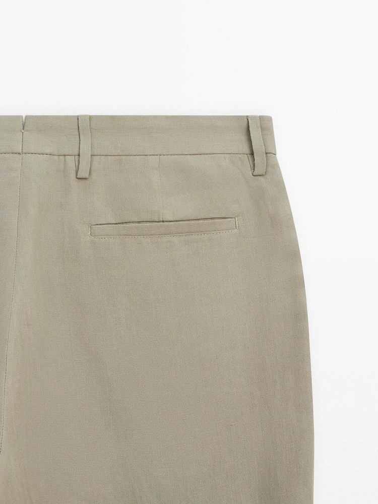 Linen suit trousers with elasticated waistband