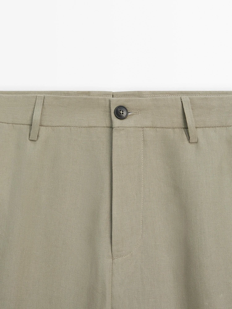 Linen suit trousers with elasticated waistband