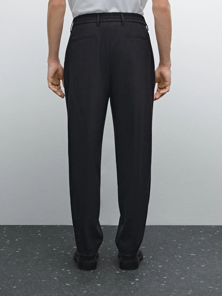 Regular fit striped wool blend trousers