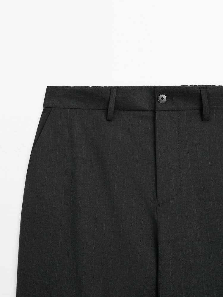 Regular fit striped wool blend trousers