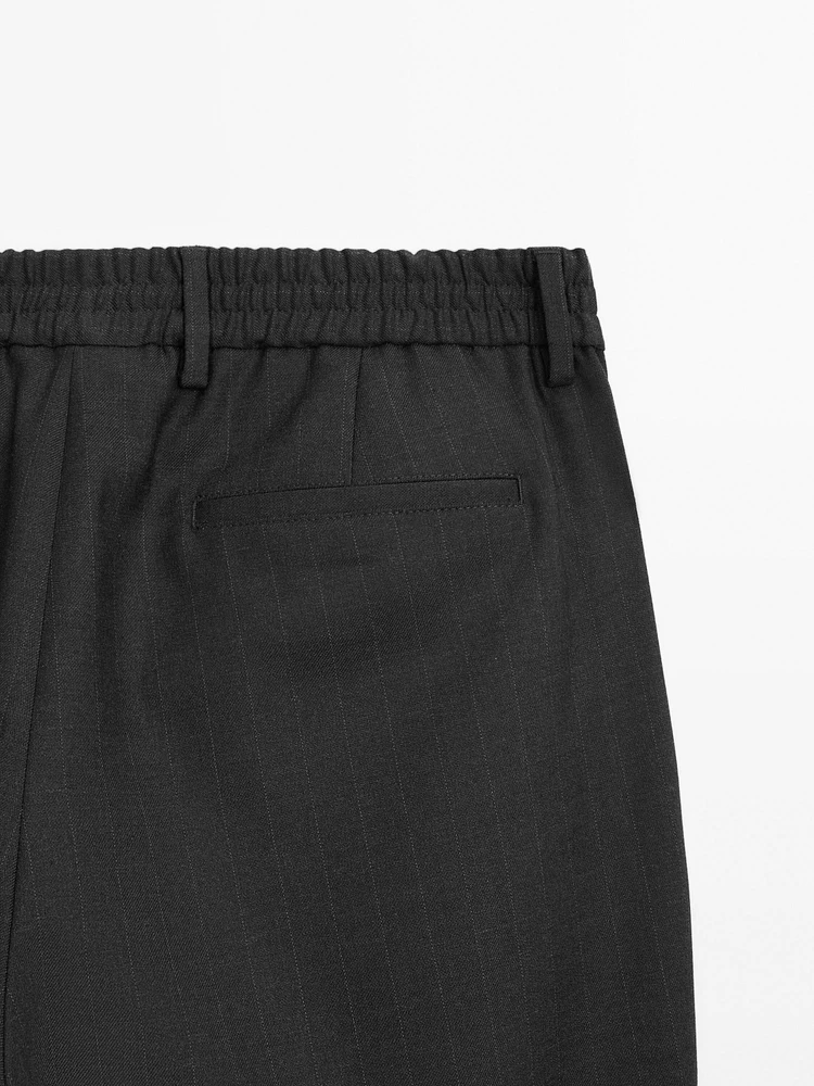 Regular fit striped wool blend trousers