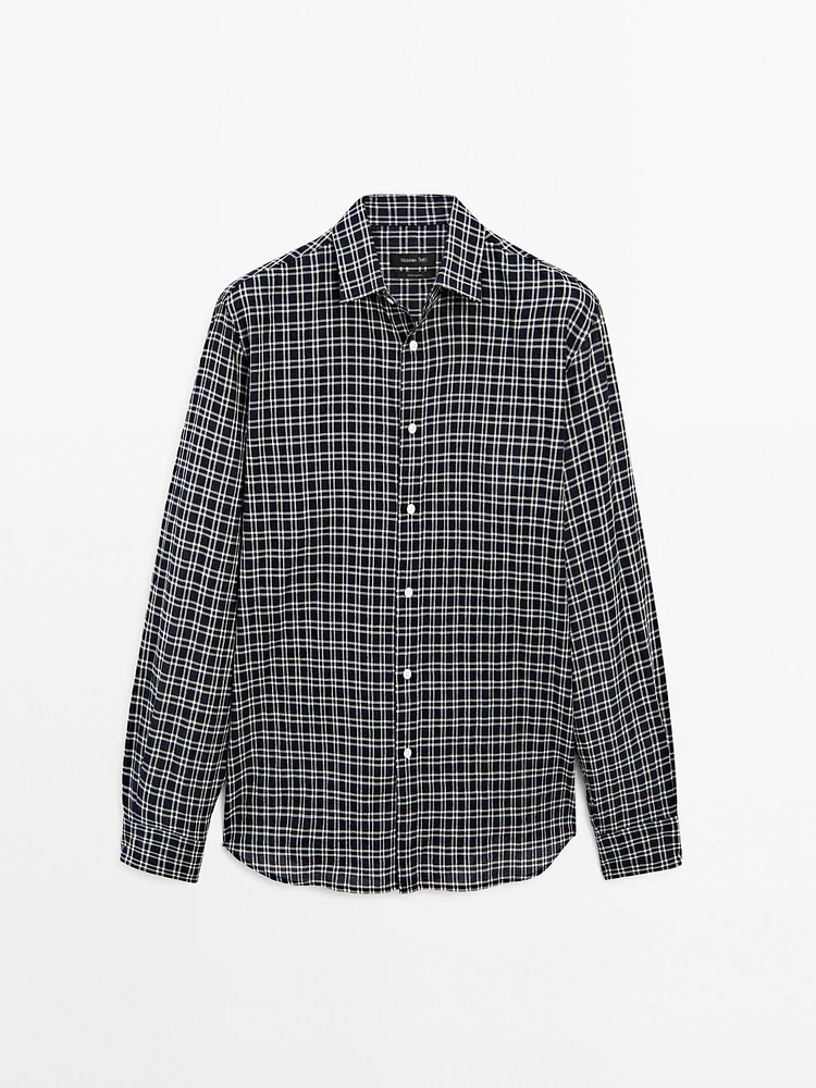 Regular fit check cotton blend shirt