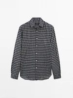 Regular fit check cotton blend shirt