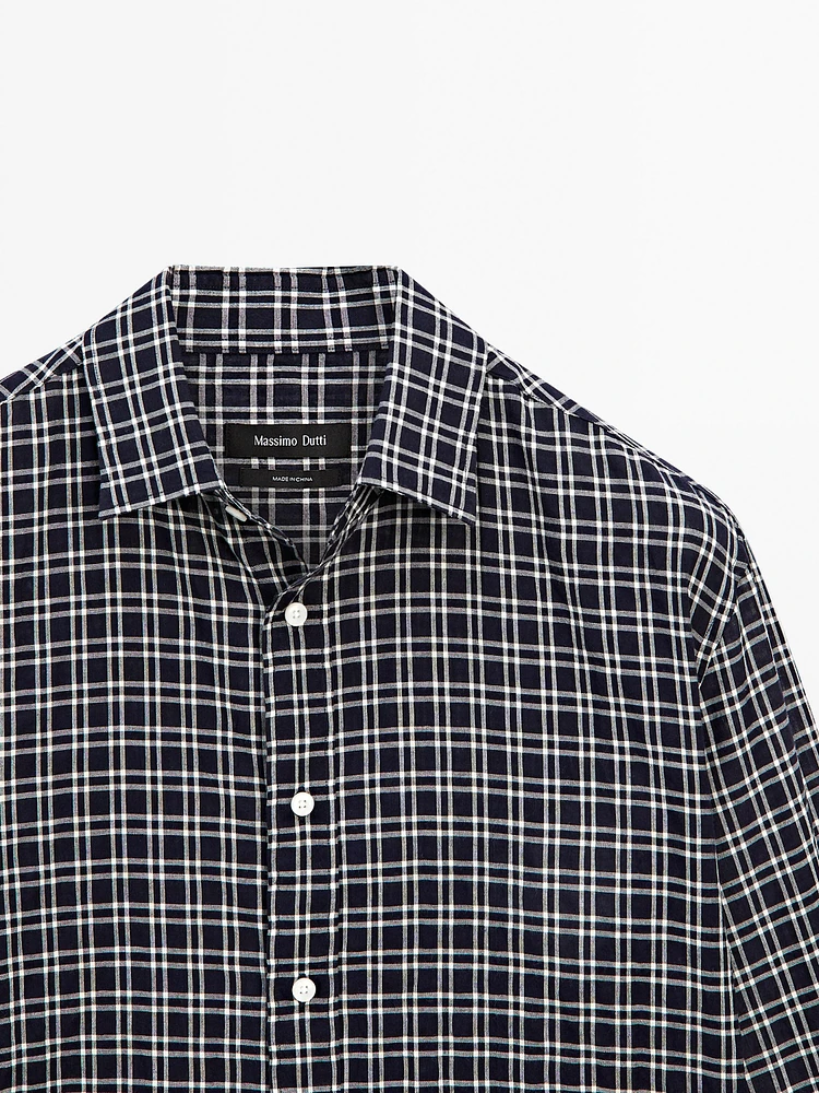 Regular fit check cotton blend shirt