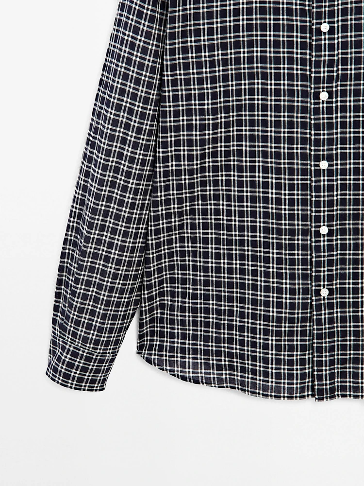 Regular fit check cotton blend shirt