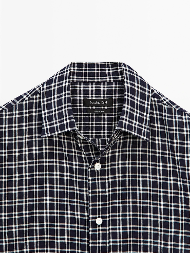 Regular fit check cotton blend shirt